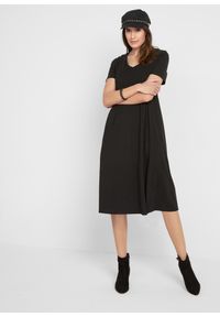 bonprix - Sukienka bawełniana z dżerseju, midi. Kolor: czarny. Materiał: bawełna, jersey. Długość: midi