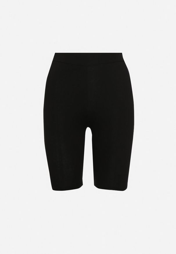 Born2be - Czarne Bawełniane Szorty Kolarki przed Kolano z Elastyczną Gumką w Pasie Harmmonia. Okazja: na co dzień. Kolor: czarny. Materiał: bawełna. Styl: elegancki, casual
