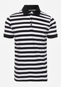 Born2be - Czarna Koszulka Polo z Bawełny w Poziome Paski Germus. Okazja: na co dzień. Typ kołnierza: polo. Kolor: czarny. Materiał: bawełna. Wzór: paski. Styl: casual #1