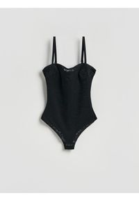 Reserved - Modelujące body - czarny. Kolor: czarny. Materiał: dzianina, koronka #1