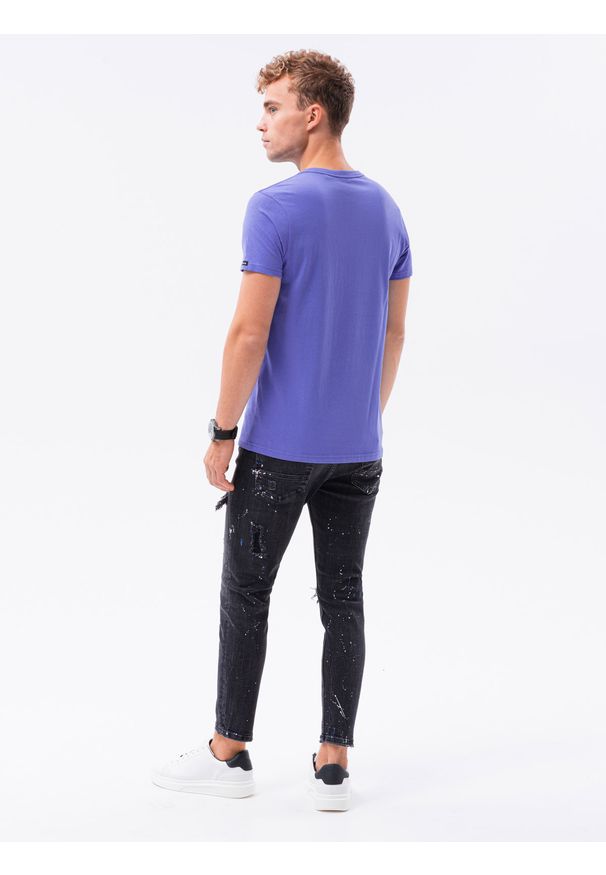 Ombre Clothing - T-shirt męski bawełniany BASIC S1369 - fioletowy - XXL. Typ kołnierza: dekolt w serek. Kolor: fioletowy. Materiał: bawełna. Długość: krótkie. Styl: klasyczny