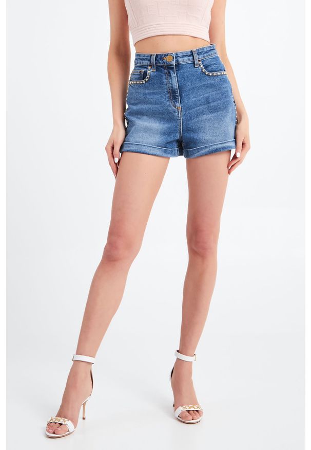 Elisabetta Franchi - SPODENKI JEANSOWE ELISABETTA FRANCHI. Stan: podwyższony. Materiał: jeans. Długość: krótkie. Sezon: lato. Styl: rockowy, klasyczny