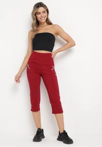 Born2be - Bordowe Spodnie 3/4 z Elastyczną Gumką w Pasie i Suwakami Leazira. Okazja: na co dzień. Kolor: czerwony. Styl: elegancki, casual #6