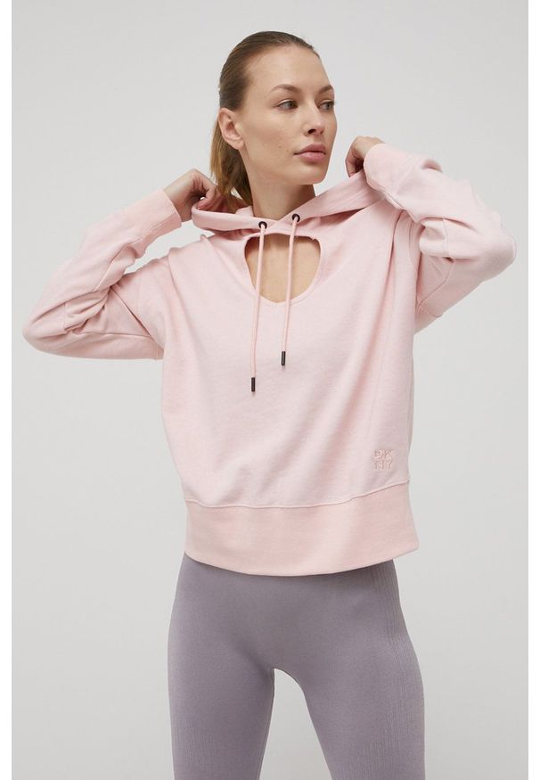 DKNY - Dkny bluza bawełniana DP1T8775 damska kolor różowy z kapturem gładka. Typ kołnierza: kaptur. Kolor: różowy. Materiał: bawełna. Wzór: gładki