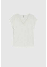 MOODO - Bluzka z dekoltem w serek biała. Typ kołnierza: dekolt w serek. Kolor: biały. Materiał: wiskoza, poliester #1