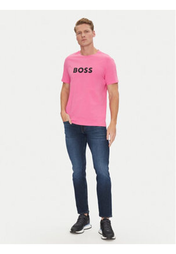 BOSS T-Shirt 50491706 Różowy Regular Fit. Kolor: różowy. Materiał: bawełna