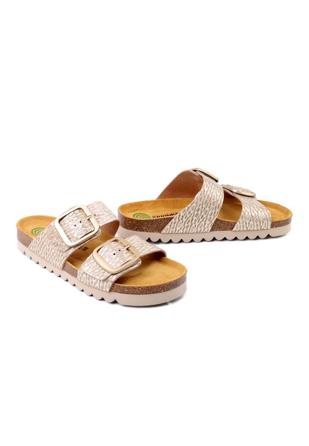 Dr. Brinkmann - DR. BRINKMANN 700910-82 gold, klapki damskie. Kolor: złoty. Materiał: skóra