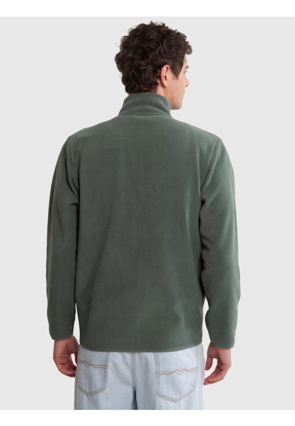 Big-Star - bluza męska polarowa rozpinana khaki malkom 303. Typ kołnierza: kołnierzyk stójkowy. Kolor: zielony. Materiał: polar. Wzór: aplikacja