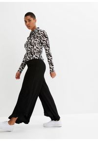 bonprix - Spodnie z gumką w talii z teksturowanej krepy. Kolor: czarny. Materiał: materiał #2