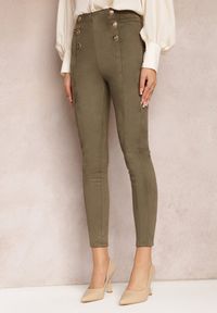 Renee - Zielone Spodnie Skinny High Waist z Guzikami Lehga. Stan: podwyższony. Kolor: zielony #5