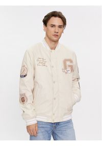 Guess Kurtka bomber Varsity M4RL11 WFWI0 Beżowy Regular Fit. Kolor: beżowy. Materiał: skóra