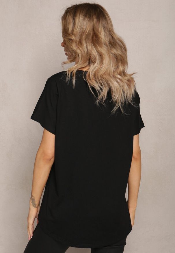 Renee - Czarny T-shirt Bawełniany z Krótkim Rękawem Kyndell. Kolor: czarny. Materiał: bawełna. Długość rękawa: krótki rękaw. Długość: krótkie. Wzór: jednolity, gładki, aplikacja. Styl: klasyczny