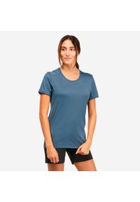 quechua - Koszulka turystyczna damska z krótkim rękawem Quechua MH100. Kolor: szary, niebieski, wielokolorowy. Materiał: poliester, poliamid, materiał, elastan. Długość rękawa: krótki rękaw. Długość: krótkie. Sport: turystyka piesza