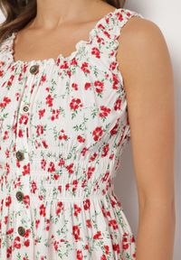 Born2be - Biało-Czerwona Sukienka Rozkloszowana na Ramiączkach w Kwiaty Tallio. Okazja: na co dzień, na imprezę, na spacer. Typ kołnierza: dekolt kwadratowy. Kolor: biały. Materiał: jeans. Długość rękawa: na ramiączkach. Wzór: kwiaty. Typ sukienki: proste, rozkloszowane. Styl: casual, klasyczny #7