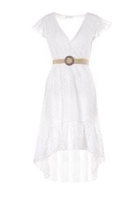 Born2be - Biała Sukienka Pasalphia. Kolor: biały. Materiał: tkanina, bawełna. Wzór: gładki, ażurowy. Typ sukienki: kopertowe #4