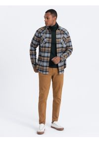 Ombre Clothing - Jeansowe spodnie męskie bez przetarć SLIM FIT - camel V10 OM-PADP-0148 - XXL. Okazja: na co dzień. Materiał: jeans. Wzór: gładki. Styl: sportowy, casual, elegancki