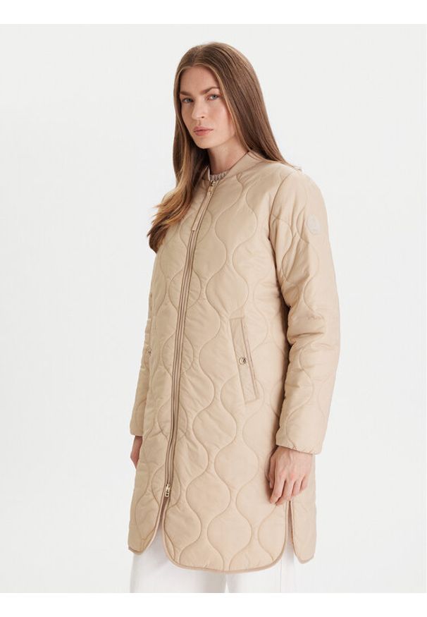 JOOP! Płaszcz zimowy Carla 10018874 30047609 Beżowy Regular Fit. Kolor: beżowy. Materiał: syntetyk. Sezon: zima