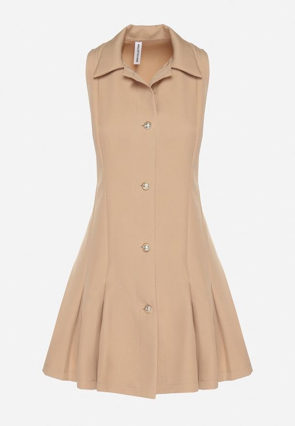 Born2be - Ciemnobeżowa Koszulowa Sukienka z Ozdobnymi Guzikami Redellee. Okazja: na spacer, na co dzień. Typ kołnierza: kołnierzyk klasyczny. Kolor: beżowy. Typ sukienki: koszulowe. Styl: casual, klasyczny