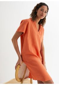 bonprix - Sukienka tunikowa z lekkiego materiału z domieszką lnu. Kolor: pomarańczowy. Materiał: materiał, len
