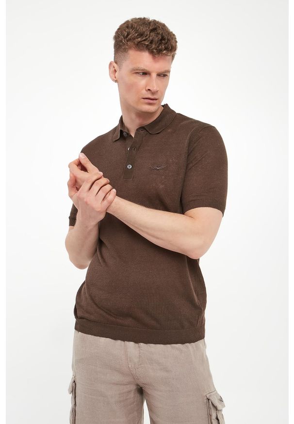 Aeronautica Militare - Polo męskie lniane AERONAUTICA MILITARE. Typ kołnierza: polo. Materiał: len
