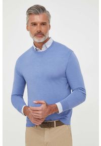 United Colors of Benetton sweter męski kolor niebieski lekki. Kolor: niebieski. Materiał: dzianina. Styl: klasyczny #5