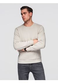 Ombre Clothing - Męska bluza dresowa BASIC z okrągłym dekoltem OM-SSBN-0271 - - Rozmiar: XXL. Okazja: na co dzień, na spotkanie biznesowe, do pracy. Kolor: beżowy. Materiał: dresówka. Wzór: jednolity, gładki, aplikacja. Styl: biznesowy, casual, klasyczny