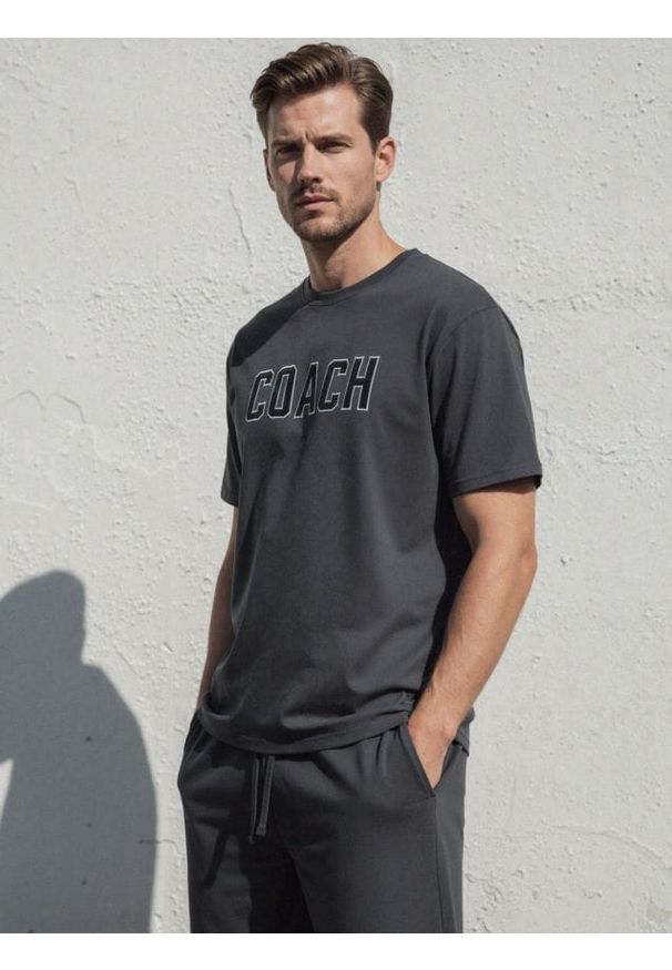 Sinsay - Bawełniana piżama dwuczęściowa z napisem - szary. Kolor: szary. Materiał: bawełna. Wzór: napisy