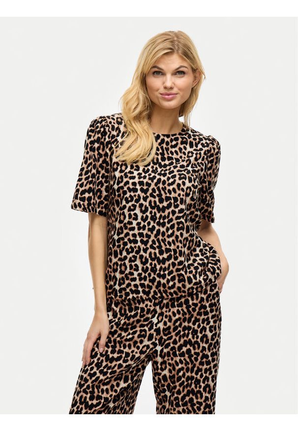 Vila Bluzka Liopana 14105564 Brązowy Regular Fit. Kolor: brązowy. Materiał: lyocell