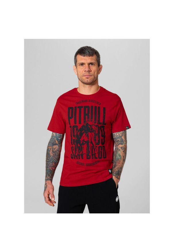 PITBULL - Koszulka męska Pitbull San Diego Dog. Kolor: czerwony. Sport: turystyka piesza