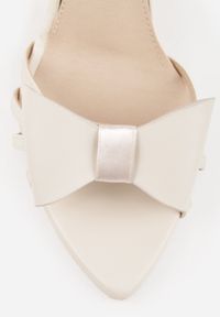 Renee - Beżowe Sandały na Szpilce VICES Ozdobione z Przodu Kokardką Sparkle. Zapięcie: sprzączka. Kolor: beżowy. Materiał: satyna, tiul. Wzór: aplikacja. Obcas: na szpilce #3