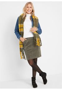 bonprix - Spódnica sztruksowa z bawełny ze stretchem, z wygodnym paskiem. Kolor: zielony. Materiał: bawełna, sztruks #3