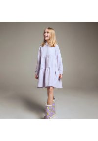 Reserved - Dzianinowa sukienka z haftem - Fioletowy. Kolor: fioletowy. Materiał: dzianina. Wzór: haft #1