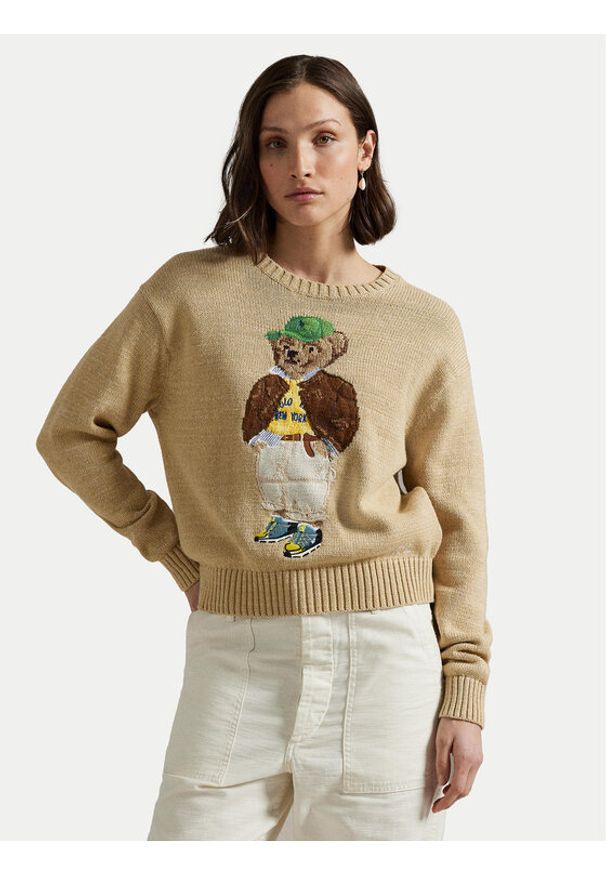 Polo Ralph Lauren Sweter 211972121001 Beżowy Relaxed Fit. Typ kołnierza: polo. Kolor: beżowy. Materiał: bawełna