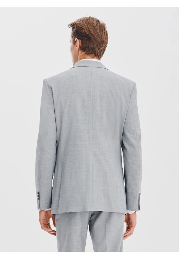 Pako Lorente - PAKO LORENTE - Gładka szara marynarka garniturowa. Okazja: na spotkanie biznesowe. Kolor: szary. Materiał: wełna, poliester. Wzór: gładki. Sezon: jesień. Styl: biznesowy