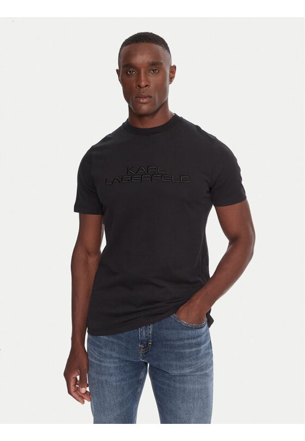 Karl Lagerfeld - KARL LAGERFELD T-Shirt 755037 554227 Czarny Regular Fit. Typ kołnierza: dekolt w karo. Kolor: czarny. Materiał: bawełna