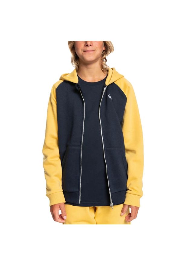 Bluza dresowa chłopięca Quiksilver Easy Day Zip Up z kapturem. Okazja: na uczelnię. Typ kołnierza: kaptur. Kolor: niebieski. Materiał: bawełna, poliester