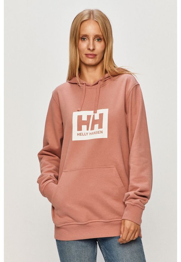 Helly Hansen - Bluza. Okazja: na co dzień. Typ kołnierza: kaptur. Kolor: różowy. Materiał: bawełna, poliester, dzianina. Wzór: nadruk. Styl: casual