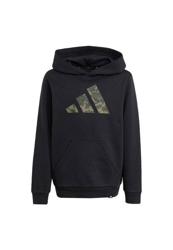 Adidas - Bluza z kapturem dla dzieci z grafiką moro. Typ kołnierza: kaptur. Kolor: czarny. Materiał: polar. Wzór: moro