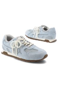 Sneakersy damskie S.Barski, cholewka skóra naturalna zamszowa perforowane wstawki wiązanie klasyczne fason niski zaokrąglony nosek kontrastowa podesz. Kolor: niebieski. Materiał: zamsz, skóra. Szerokość cholewki: normalna #8