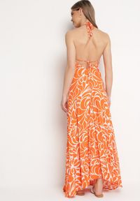 Born2be - Pomarańczowa Wiskozowa Sukienka o Rozkloszowanym Kroju z Wiązaniem na Plecach Canella. Kolor: pomarańczowy. Materiał: wiskoza. Sezon: lato #4