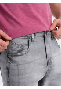 Ombre Clothing - Krótkie męskie spodenki jeansowe z delikatnym washem – szare V2 OM-SRDS-0145 - XXL. Kolor: szary. Materiał: jeans. Długość: krótkie. Wzór: aplikacja. Sezon: lato. Styl: wakacyjny, klasyczny #5