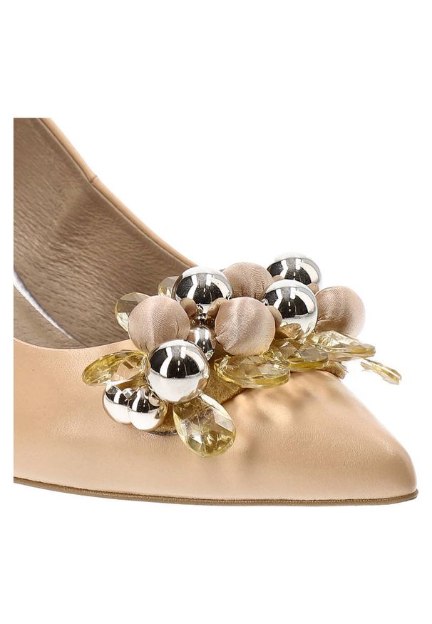 Pomarańczowe Czółenka Kaniowski Eleganckie Skórzane Buty. Zapięcie: bez zapięcia. Kolor: pomarańczowy. Materiał: skóra. Szerokość cholewki: normalna. Wzór: aplikacja. Obcas: na obcasie. Styl: elegancki. Wysokość obcasa: średni