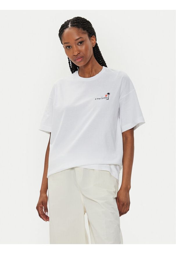 Converse T-Shirt W Beach Scenentee 10026378-A01 Biały Regular Fit. Kolor: biały. Materiał: bawełna