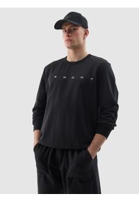 4f - 4F Bluza dresowa nierozpinana bez kaptura męska - czarna L. Okazja: na co dzień. Typ kołnierza: bez kaptura. Kolor: czarny. Materiał: dresówka. Wzór: gładki, nadruk, ze splotem, napisy. Styl: klasyczny, sportowy, casual