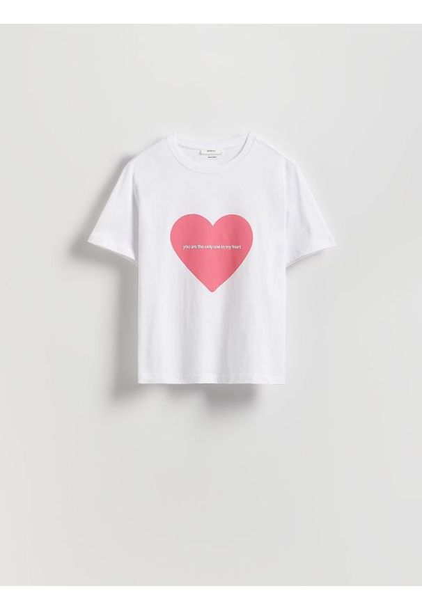 Reserved - Bawełniany t-shirt z nadrukiem - złamana biel. Materiał: bawełna. Wzór: nadruk