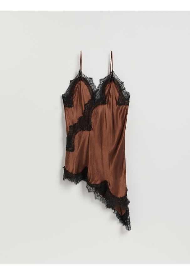 Reserved - Tunika z koronką - ciemnobrązowy. Kolor: brązowy. Materiał: koronka. Wzór: koronka