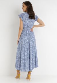Born2be - Niebieska Sukienka Cadulenn. Typ kołnierza: kołnierz z falbankami. Kolor: niebieski. Materiał: tkanina. Długość rękawa: krótki rękaw. Wzór: nadruk, aplikacja, kwiaty. Styl: boho. Długość: maxi #5