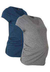 Shirt ciążowy basic (2 szt.) bonprix ciemnoniebieski + szary melanż. Typ kołnierza: dekolt w serek. Kolekcja: moda ciążowa. Kolor: niebieski. Wzór: melanż #1