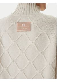 Elisabetta Franchi Sweter MK-55T-57E2 Biały Regular Fit. Kolor: biały. Materiał: wełna #5