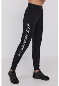 EA7 Emporio Armani Spodnie damskie kolor czarny gładkie. Kolor: czarny. Materiał: dzianina. Wzór: gładki
